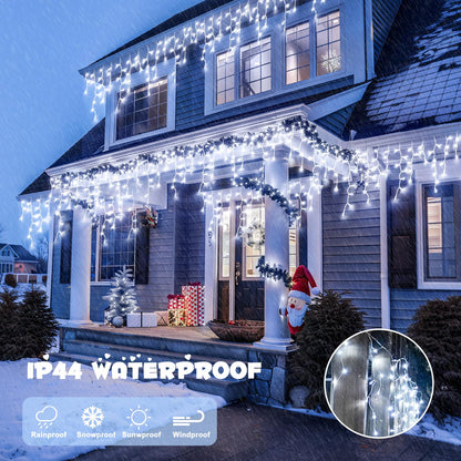 JMEXSUSS 400 LED White Christmas Icicle Lights, 38.8ft Connectable Icicle Lights for Outside Outdoor Indoor Plug in, String Light for House Patio Party Room Holiday Christmas Decorations