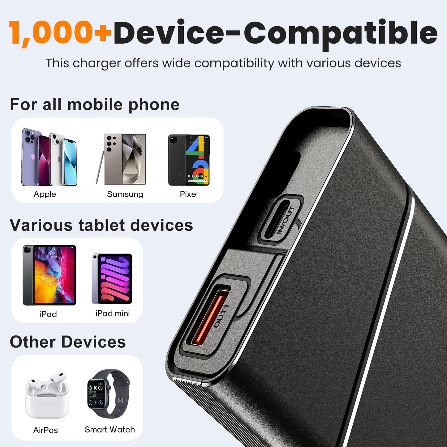 Portable Charger Power Bank, 10000mAh 22.5W PD Super Fast Charging Powerbank with Built-in USB C in&Out Cable, Slim External Phone Battery Pack for iPhone 17/16/15 iPad Samsung S24 Android etc