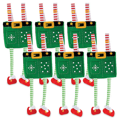 Elf Pants Christmas Treat Bags, Set of 6 Gift Bags for Children Holiday Parties Teachers Decorations