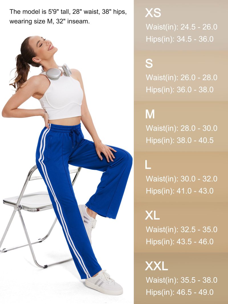 Tapata Tall Women's 34" Inseam Active Track Pants Striped Loose Fit Running Sporty Bottoms Travel Athletic Jogging, Blue, M