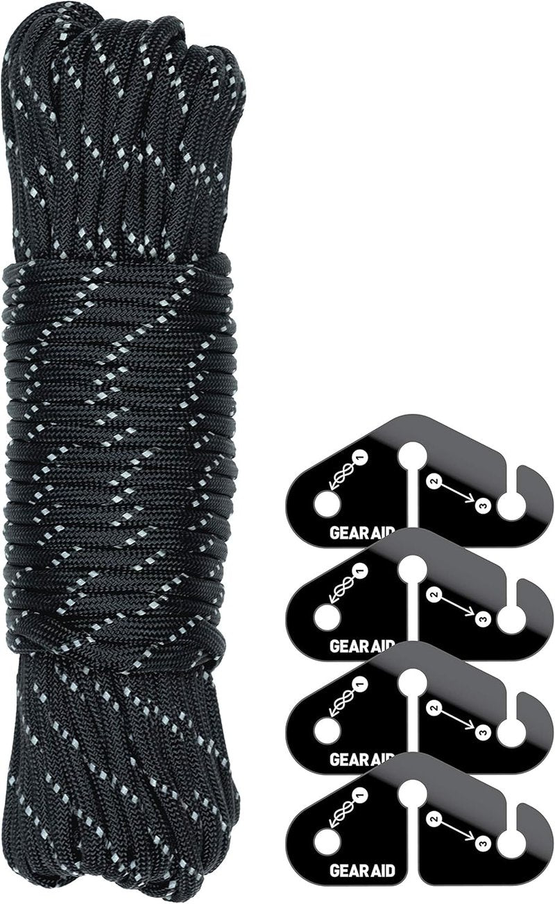 Taut Line Kit with 550 Paracord - Perfect for Hanging Gear | Black Travel Clothesline