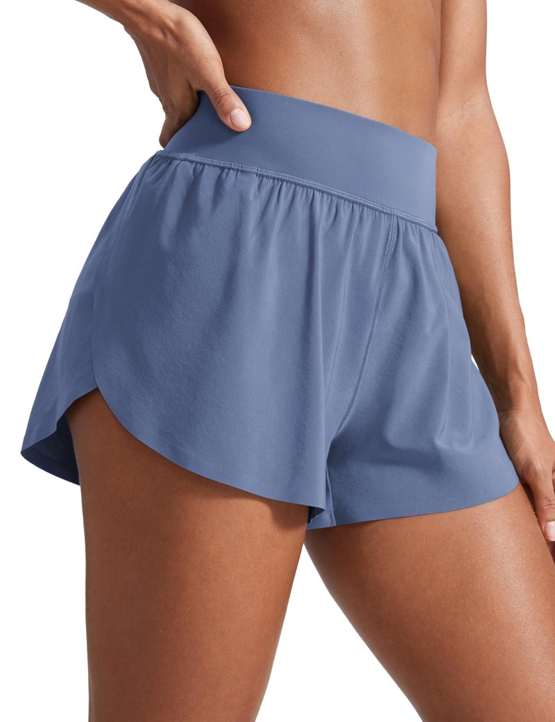CRZ YOGA High Waisted Split Running Shorts for Women 3" - Comfy Mesh Liner for Workout Athletic GymTrack Quick Dry Oasis Blue X-Large