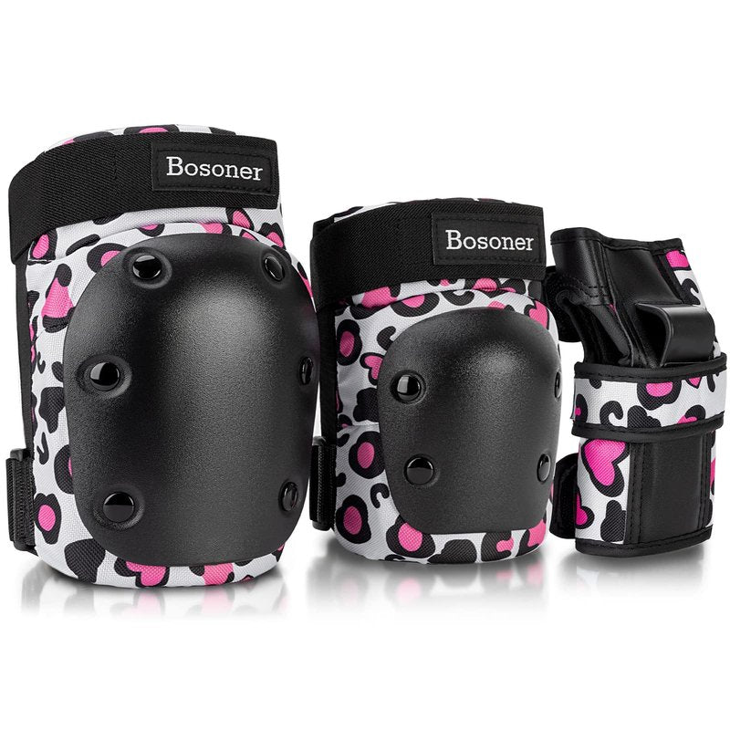 BOSONER Adult/Women/Kid Knee Pads Elbow Pads Wrist Guard 6 in 1 Protective Gear Set for Skating Skate Skateboarding BMX Bicycle Inline Roller for Men Women Child Kids