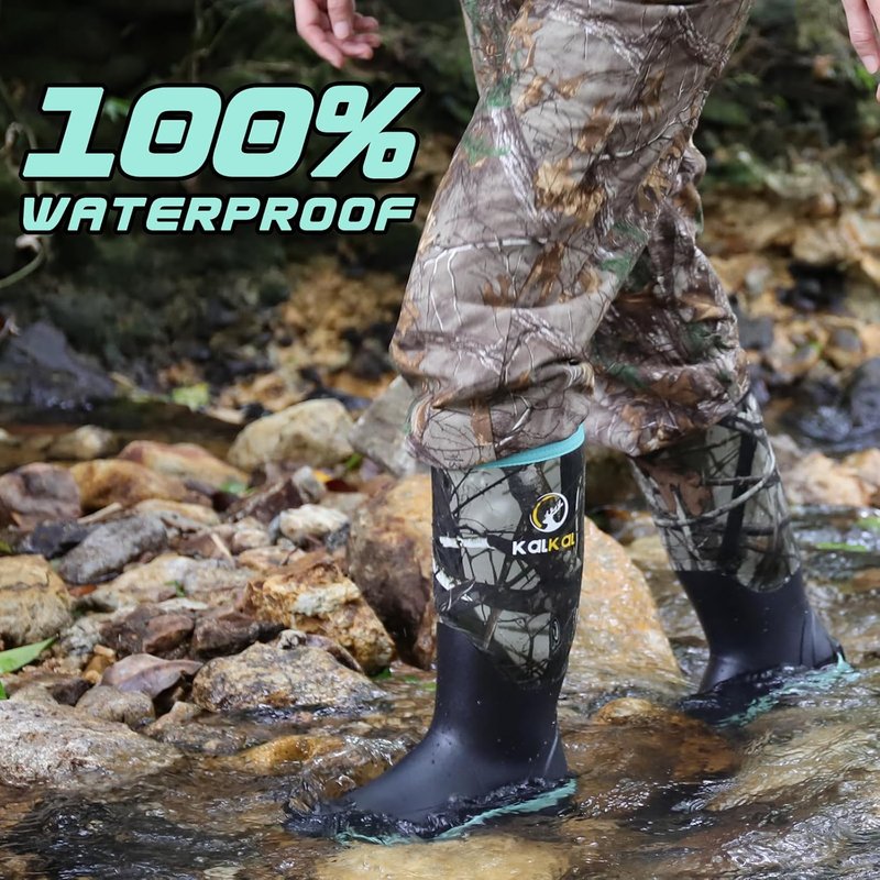 Kalkal Women's Insulated Waterproof Rubber Boots - 6mm Neoprene Camo Tall Rain Boots | Sizes 5-11
