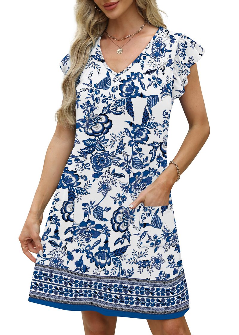 OFEEFAN Spring Summer Dresses for Women Resort Wear 2026 Sundresses Beach Vacation Clothes Boho Casual Outfits Print 07 L