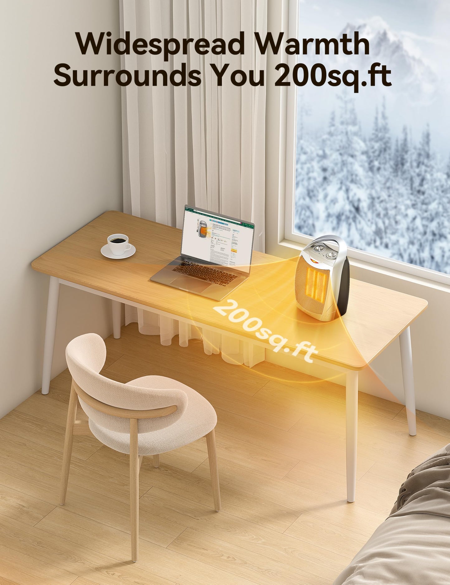 GiveBest Portable Electric Space Heater with Thermostat, 1500W/750W Safe and Quiet Ceramic Heater Fan, Heat Up 200 Square Feet for Office Room Desk Indoor Use, Silver