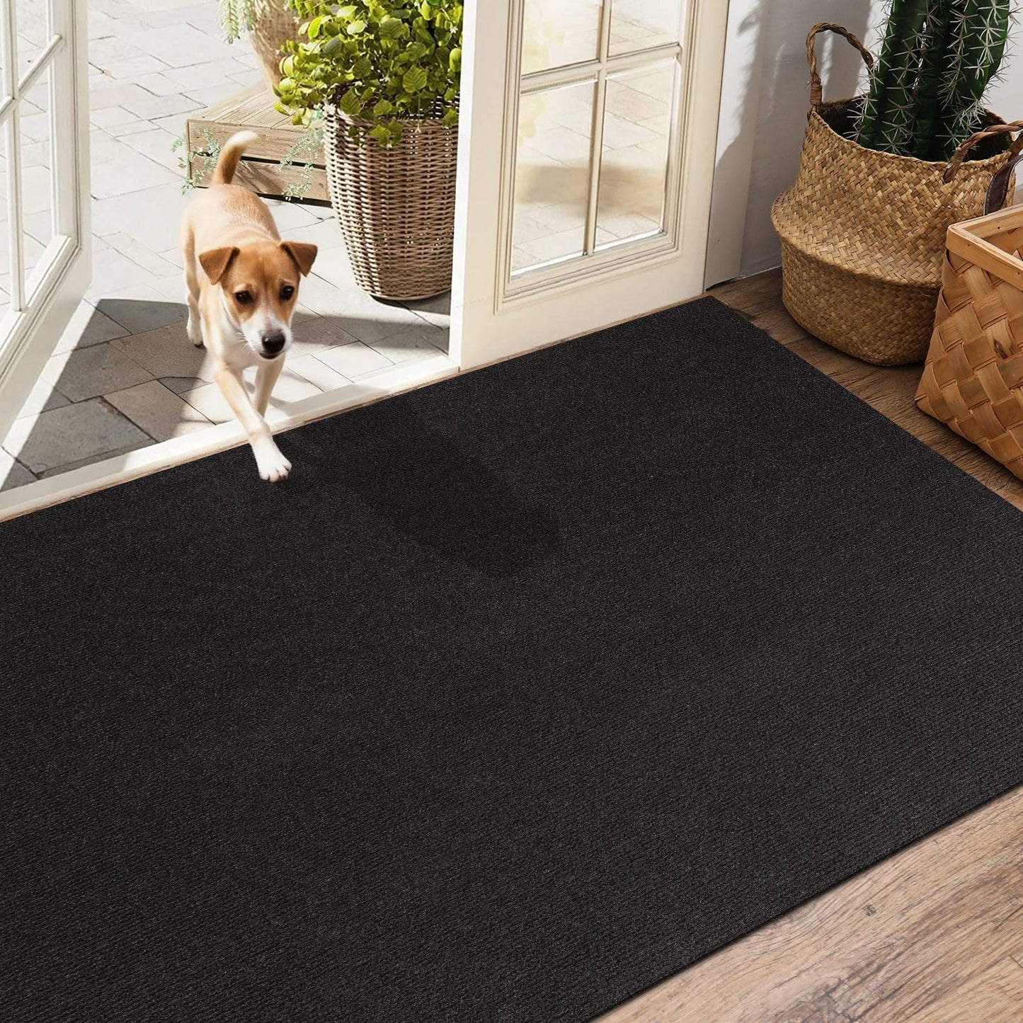 Outdoor Runner Rug 3 ft x 10 ft for Hallway with TPR Backing, Black Fine Stripes Non-Slip Indoor Runner Rugs Suitable for Balcony, Kitchen, Patio, Garage, Deck, Stair and Entryway Areas