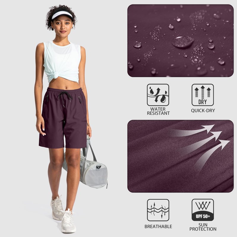 SANTINY Women's 5''/ 7''/9'' Hiking Cargo Shorts Quick Dry Lightweight Summer Shorts for Women Athletic Zipper Pockets(Dusty Purple_L)
