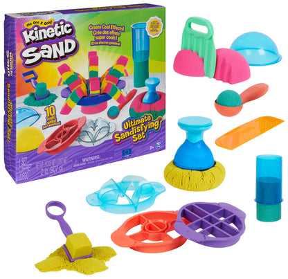 Kinetic Sand Ultimate Sandisfying Set, 2lb of Sand. Pink, Yellow and Teal, 10 Moulds and Tools, Sensory Toys for Kids Ages 7+