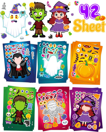 Oomloid 42 Sheets Halloween Party Favors Stickers for Kids, Party Games Face Stickers, Halloween Treats Goodie Bag Stuffers Gifts Toys Crafts Activities for Kids
