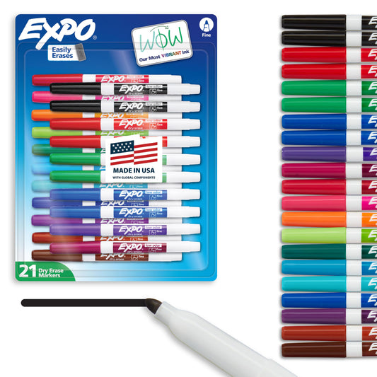 EXPO Dry Erase Markers Whiteboard Markers with Low Odor Ink Fine Tip Assorted Vibrant Colors 21 Count