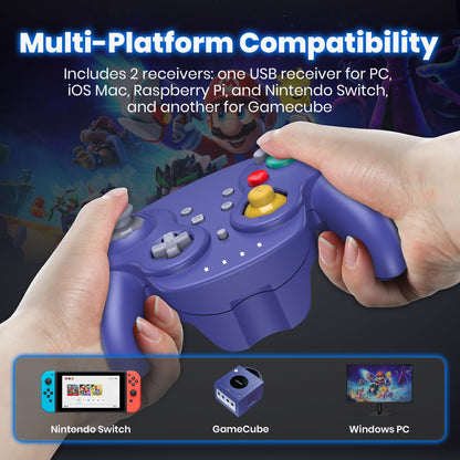 2.4 GHz Wireless GameCube Controller Switch Online Controller, USB Receiver & NGC Receiver, Compatible with Windows PC iOS Mac Raspberry Pi, GameCube/Switch - (Rechargeable) (Plug and Play) Indigo