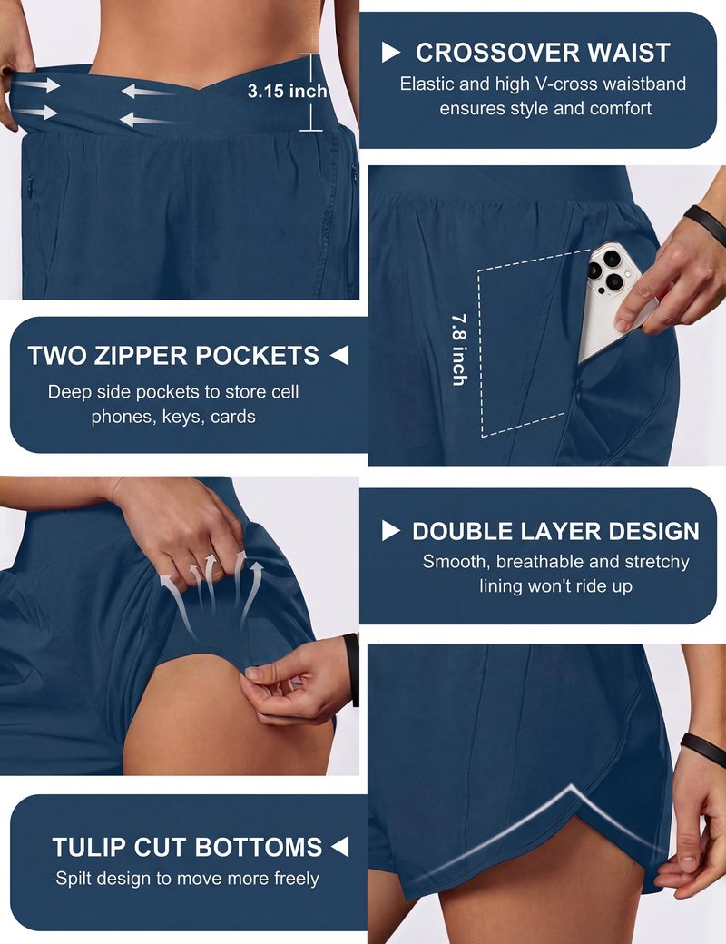 Blooming Jelly Women's Workout Shorts Athletic Running Elastic High Waisted Black Gym Yoga Shorts with Zipper Pockets (Ensign Blue,Medium)