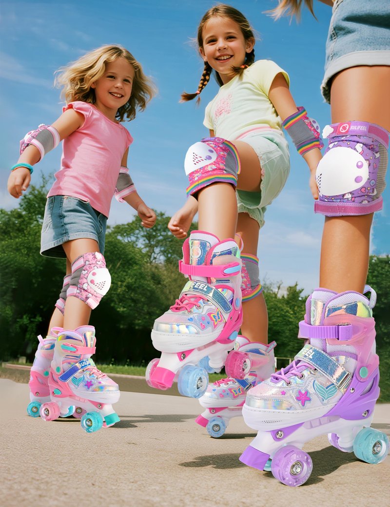 SULIFEEL Roller Skates for Girls Kids with Light Up Wheels, Adjustable 4 Sizes for Little Kids Toddler Beginner Rollerskates