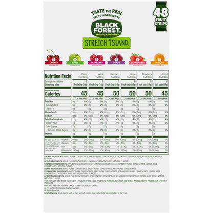 Black Forest, Stretch Island, Fruit Strips, Cherry, Apple, Raspberry, Grape, Strawberry, and Apricot, Zero Grams Added Sugar Non-GMO, 48 ct