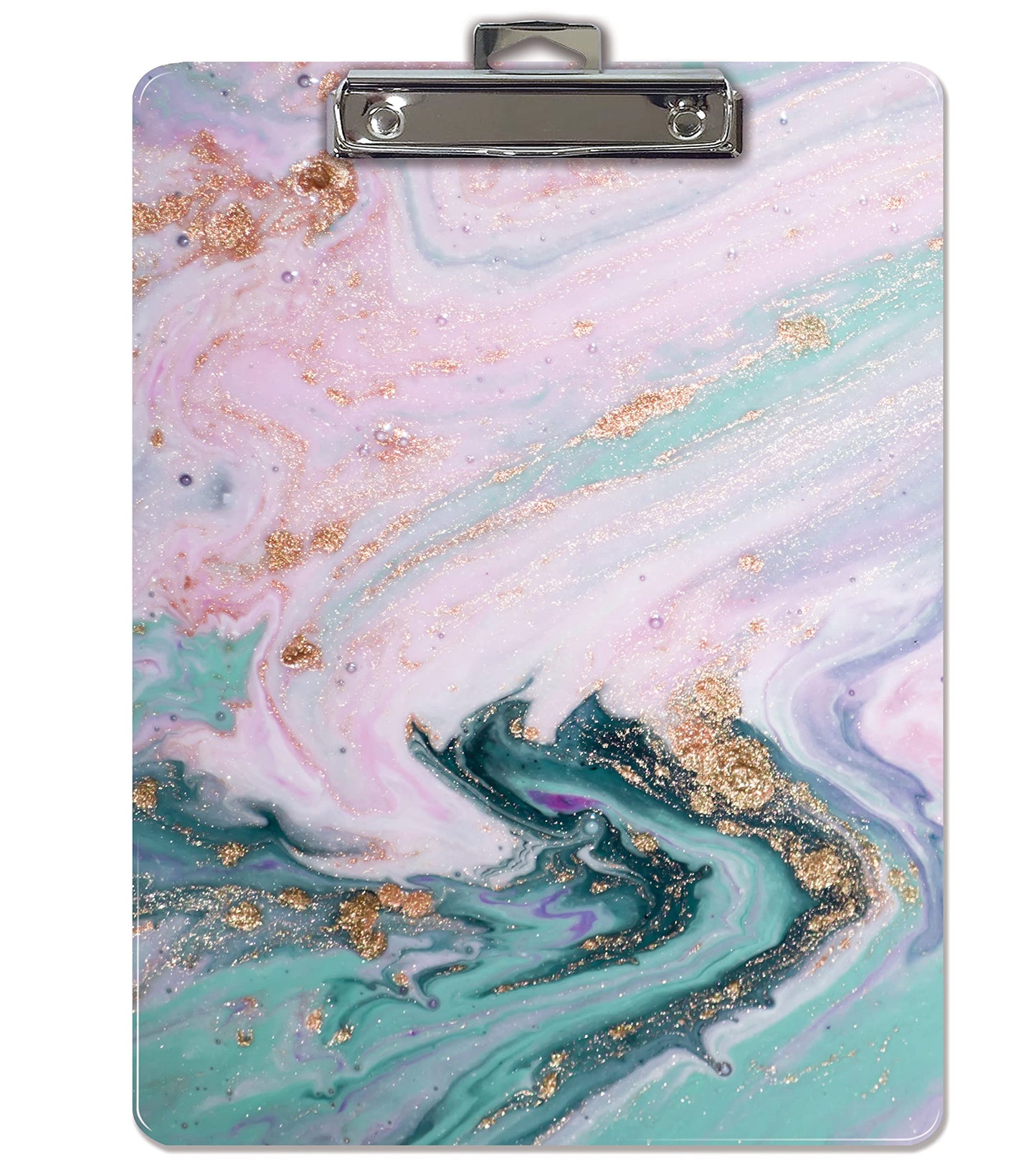 Better Office Products Fashion Clipboard, Marble Design, Standard A4 Letter Size, 12.5" x 9", Wooden Clipboard, Low Profile Clip with Retractable Hanging Tab, Decorative Clipboard (Marble Swirl)