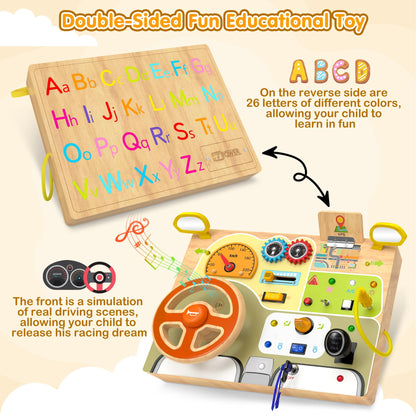 JGOBUB Montessori Toddler Toys - Baby Wooden Busy Board - Sensory Toys with Light Switch - Travel Toys for Educational Toddler Activities for Toddlers 1 2 3 4+ Year Old