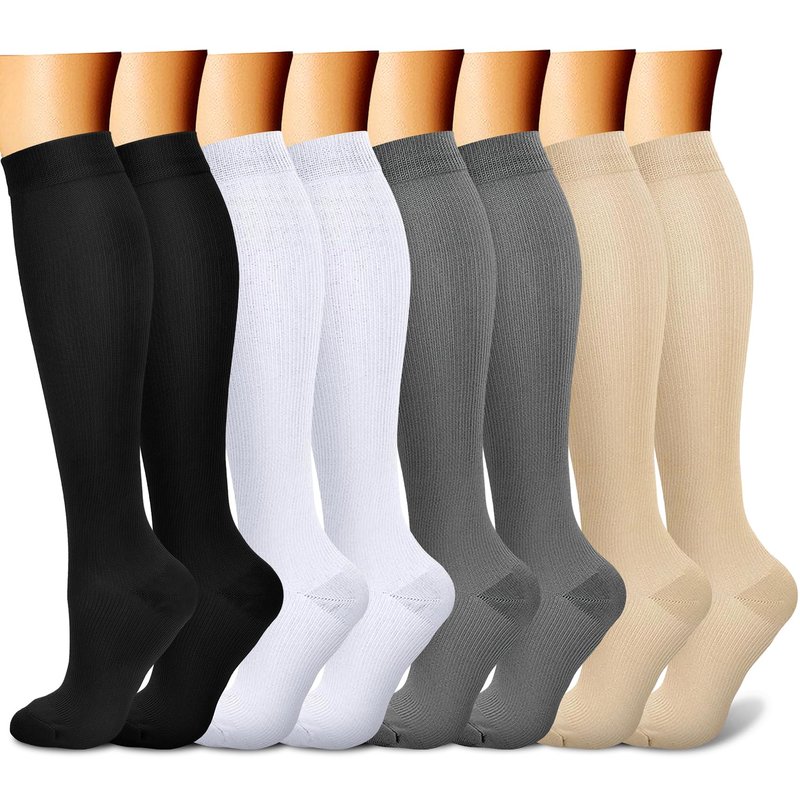 CHARMKING Compression Socks for Women & Men (8 Pairs) 15-20 mmHg Graduated Copper Support Calf Socks are Best for Pregnant, Nurses - Boost Performance, Circulation, Knee High Wide Calf(S/M, Multi 52)