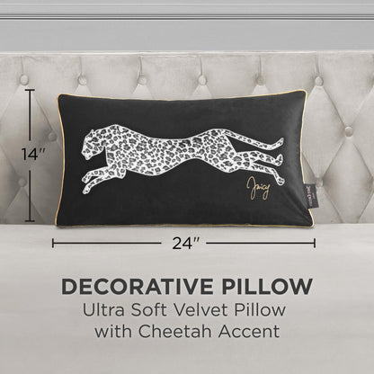 Juicy Couture – Decorative Accent Pillow Velvet Safari Leopard Premium Reversible Throw Pillow Living Room and Bedroom Décor Measures 14" x 24" Cheetah on White