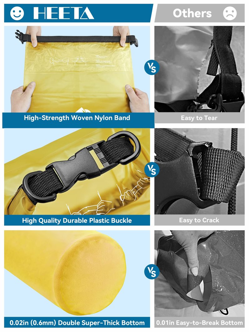 HEETA Dry Bag Waterproof for Women Men, Roll Top Lightweight Dry Storage Bag Backpack with Phone Case for Travel Swimming Boating Kayaking Paddle Board Camping Beach Accessories (Yellow, 30L)