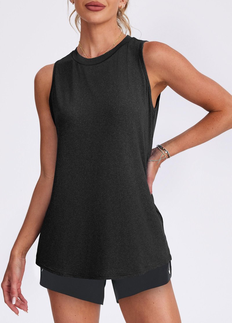 XIEERDUO Workout Tank Tops for Women High Neck Sleeveless Running Loose Fit Yoga Tops Active Shirts Black S
