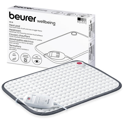 Beurer HK 41 Heating Pad Cuddly Heat Pad with 3 Temperature Settings and Automatic Shut-Off, Machine Washable, Made in Europe, White/Grey