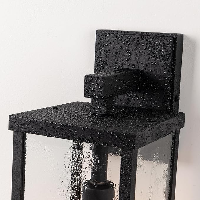 mirrea 18" Classic Outdoor Wall Sconce 1 Light in Matte Black Rectangular Metal Frame and Clear Glass Shade Waterproof Porch Light Patio Light Pack of 2