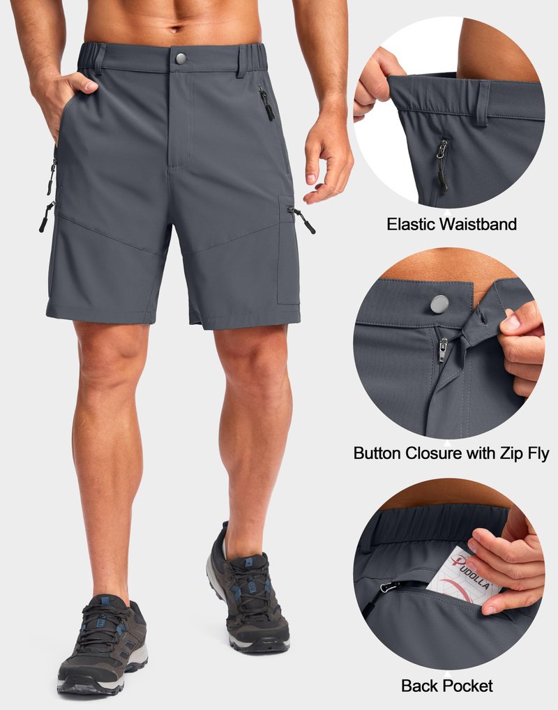 Pudolla Men's Hiking Cargo Shorts Lightweight 7" Travel Casual Shorts for Men Golf Work Outdoor with 5 Zipper Pockets(Deep Grey X-Large)