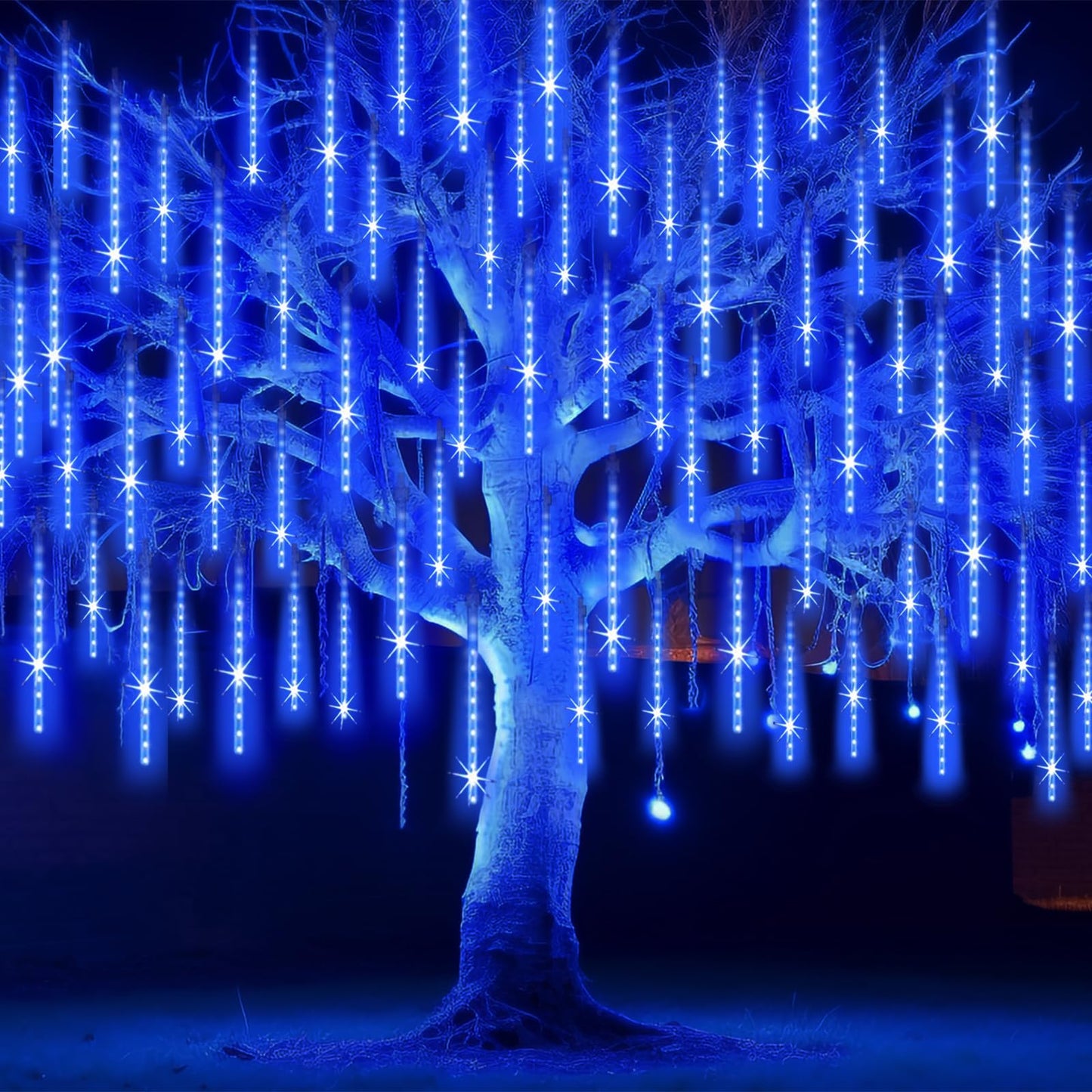 EAGWELL Christmas Lights Outdoor 16 Inch Meteor Shower Rain String Lighting, 20 Tube 960 LEDs Icicle Tree String Decor for Halloween Yard Party Patio Xmas Decoration,Blue