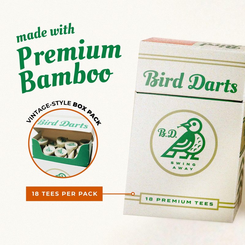 Bird Darts Premium Bamboo Wood Golf Tees, 18/72/180 Units (Packs of 18), 2 ¾ Golf Tees in Cigarette-Style Packaging, Durable, Biodegradable, Golf Tees Wood for Stylish Golfers (180 Units (Pack of 10))