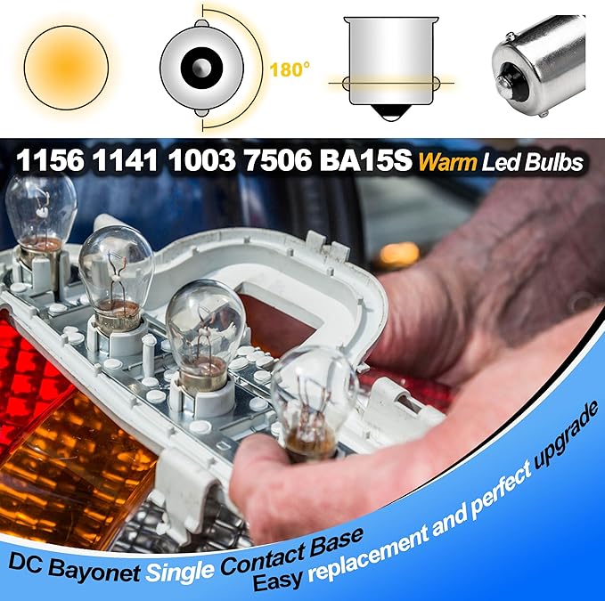 1141 1156 P21W BA15S 12V LED Bulbs, 5 Watts Warm White 2700K, AC/DC12-24 Volt, DC Bayonet Single Contact Base Replacement for RV Boat Mower Lawn tractors Bathroom Reversing lights, 3 Pack