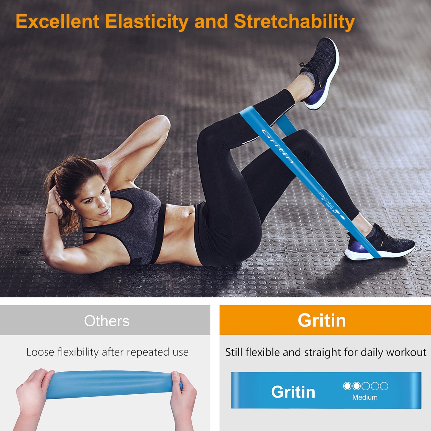 Gritin Resistance Bands, [Set of 5] Skin-Friendly Resistance Fitness Exercise Loop Bands with 5 Different Resistance Levels - Carrying Case Included - Ideal for Home, Gym, Yoga, Training