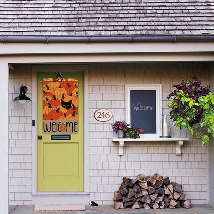 AVOIN colorlife Fall House Flag 28x40 Inch Double Sided Outside, Black Cat Autumn Welcome Pumpkins Seasonal Yard Outdoor Flag