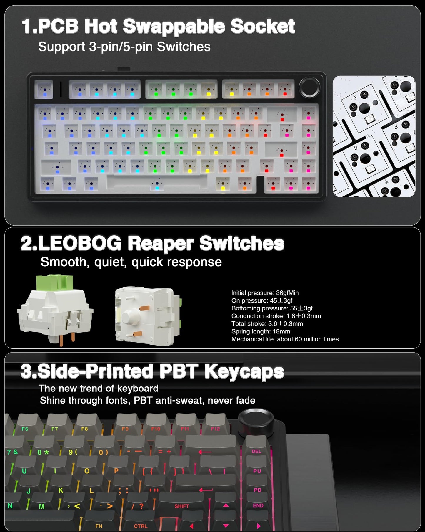 AULA F75 Wireless Mechanical Keyboard, Gasket Mounted, Hot Swappable, Pre-lubed Reaper Switches, RGB Backlit, 2.4GHz/Type-C/Bluetooth Gaming Keyboard (75%)