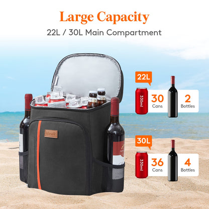 Lifewit 30 Cans Backpack Cooler Waterproof Insulated Soft Lunch Backpack Lightweight Leakproof Cooler Bag for Men Women Adults for Work Picnics Beach Camping Travel Outdoor Activities, Black