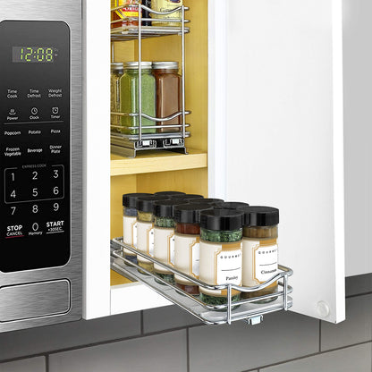 LYNK PROFESSIONAL® Pull Out Spice Rack Organizer for Inside Kitchen Cabinets - 4-1/4 inch Wide - Slide Out Drawer – Chrome Sliding Spice Cabinet Organization Shelf Racks - 2 Tier