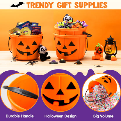 JOYIN 6PCS Halloween Trick or Treat Pumpkin Bucket, Jack O Lantern Candy Basket and Buckets for Trick or Treating, Orange Halloween Pails with Handle for Kids Party Favors Supplies Props