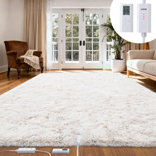GarveeHome 5x7 ft Wireless Heated Floor Mat, Electric Heated Rug Gaming Rug with 6 Heat Levels & 10H Auto Off, Soft Plush Heating Carpet Foot Warmer for Living Room Bedroom Office Playroom, White