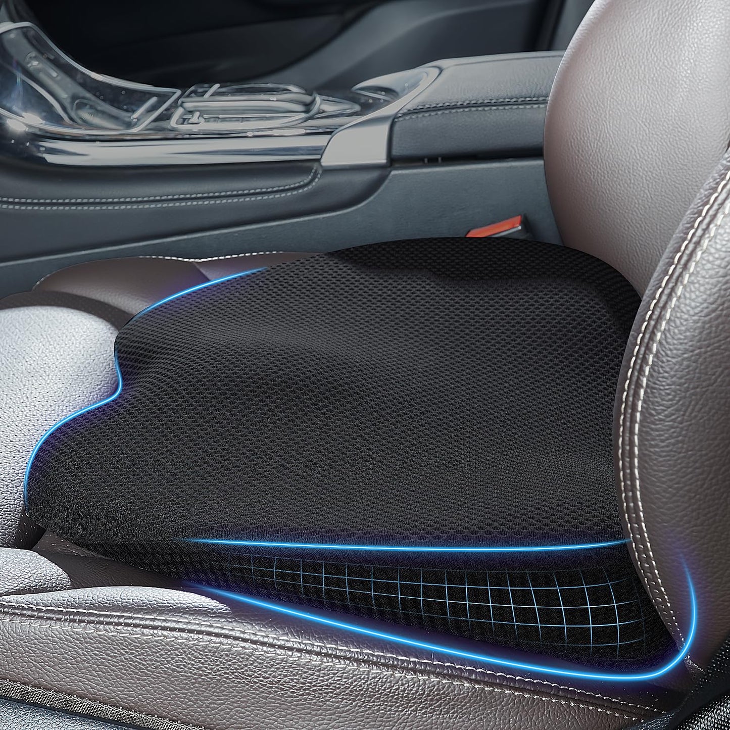 QUTOOL Car Memory Foam Seat Cushion Car Seat Cushions for Driving Wedge Booster Seat Cushion for Short People Chair Seat Cushion Pad Seat Back Support for Office Chair, Cars, and Trucks (Black)