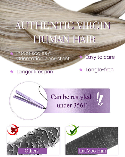 LaaVoo Nano Hair Extensions Real Human Hair Brown Nano Beads Hair Extensions Highlight Light Brown with Ashy Blonde Invisible Nano Ring Straight Remy Hair 50g 50s 14 Inch #p8/24