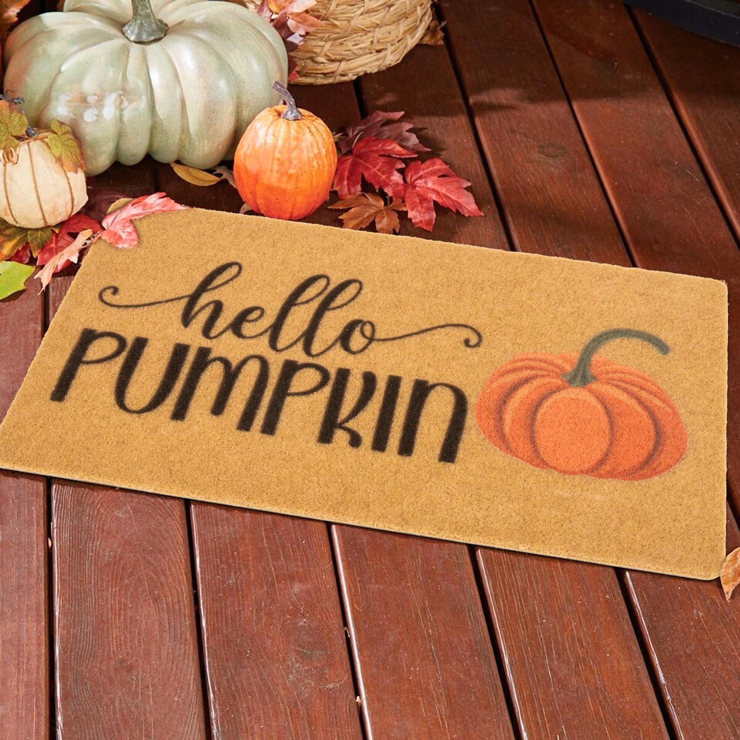 Mealah Hello-Pumpkin-Welcome-Doormat for Outdoor-Entrance - Non-Slip-Coir-Fall-Welcome-Door-Mat Harvest-Festival Front-Door-Mat 17 x 29 Inch