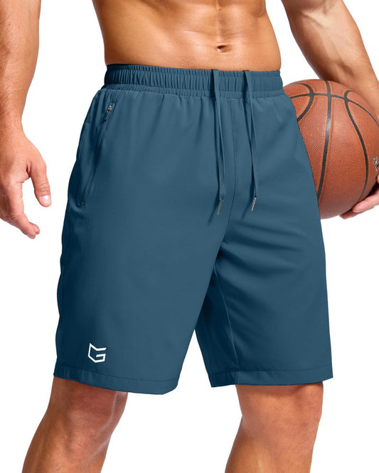 G Gradual Men's Athletic Running Shorts with Zipper Pockets Quick Dry 7"/ 5"/ 9" Workout Gym Shorts for Basketball Hiking(Dusty Blue,9XL)