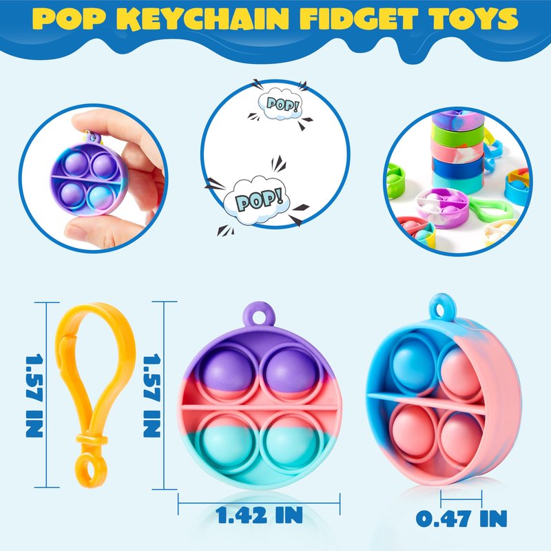 JOYIN Round Pop Fidget Keychain 30 Pack Pop Fidget Toys Bulk Party Favors for Kids 4-8,8-12 Years, Birthday Goodie Bags Stuffers Back to School Gifts for Students Classroom Prizes Sensory Toys