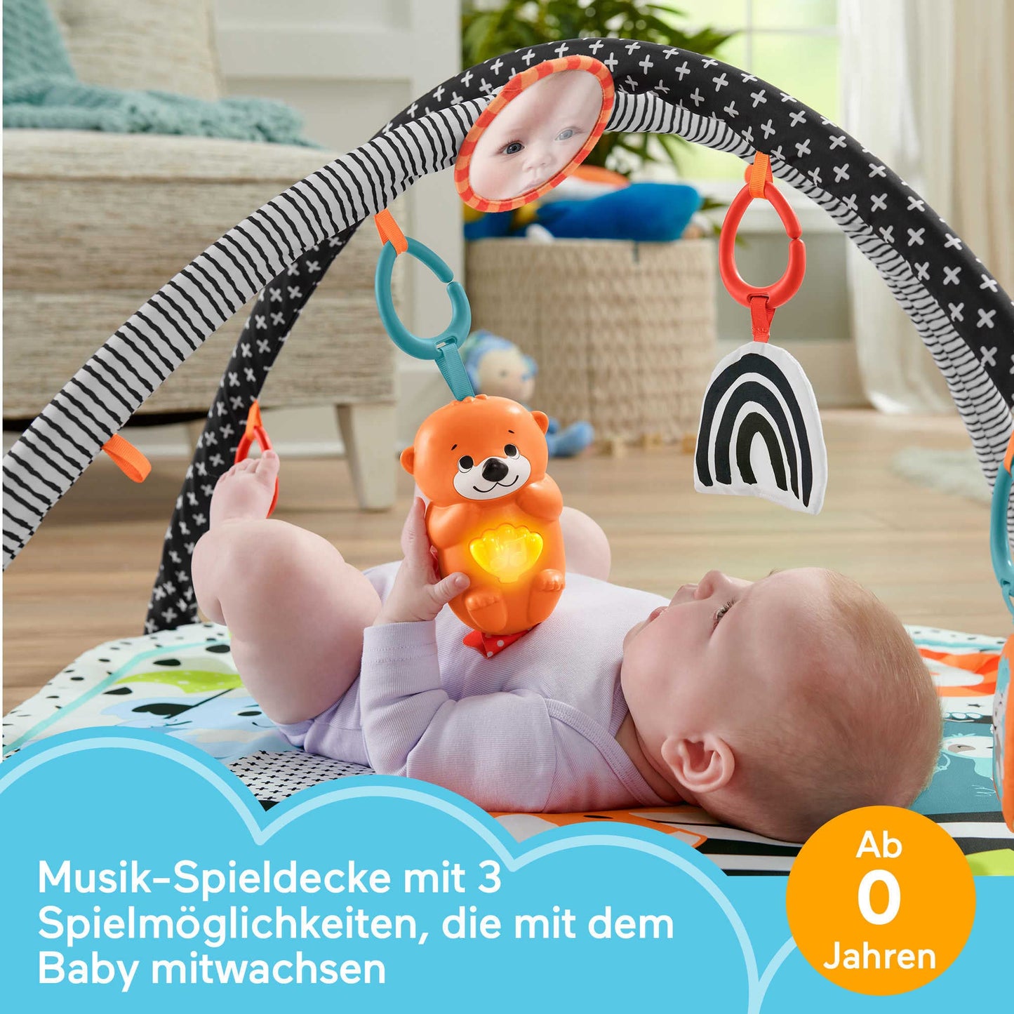 Fisher-Price Glow & Grow Gym Baby Play Mat, Baby Gym Play Mat for Newborn to 3 Year Old with Light Up Musical Otter, Toys and Comfy Baby Mats for Floor Play, Playmats & Floor Gyms Baby Toys, HBP41