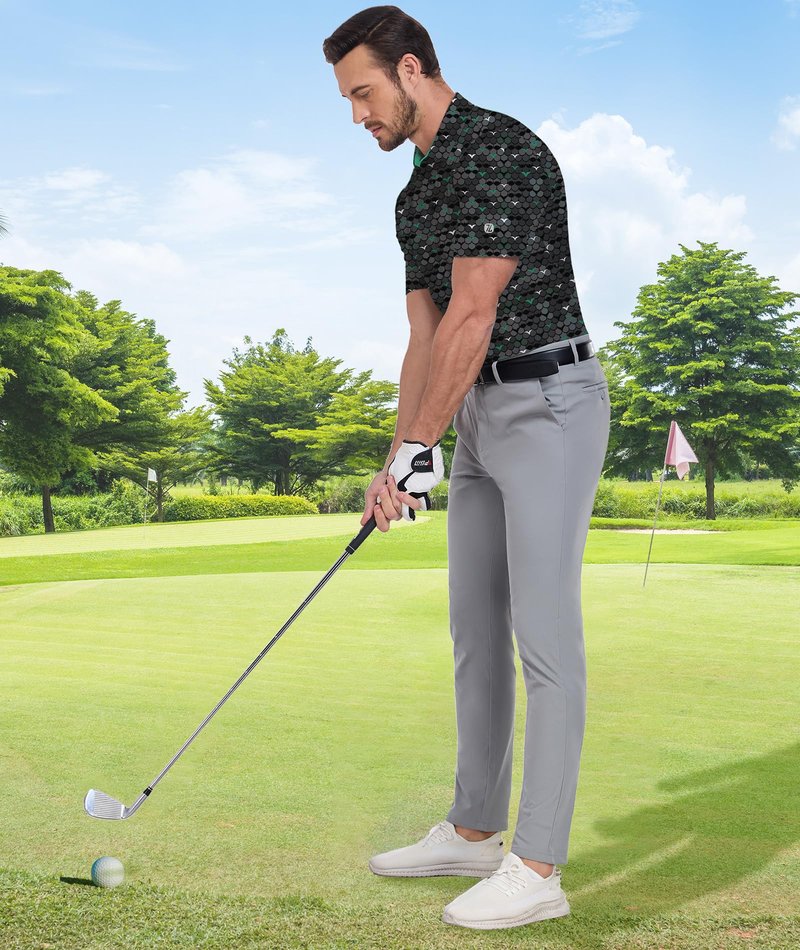 ZITY Men's Golf Shirts Short Sleeve Moisture Wicking Performance Print Patterns Casual Collared Golf Polo Shirt for Men Blackish Green