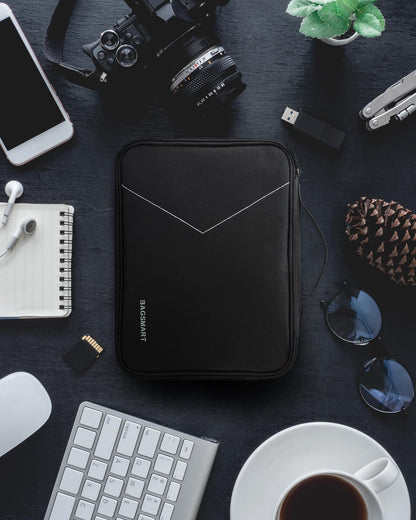 BAGSMART Cable Organizer Bag, Travel Electronics Organizer with Adjustable Divider, Tech Bag Carrying Case, Storage Bag Sturdy Tool Case with Handle for Cellphone Cord Electronics Accessories, Black