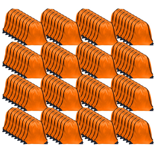 GoodtoU Drawstring Bags, Drawstring Backpack Bulk Nylon Backpack Draw String Back Bag Cinch Sack Drawstring Gym Bag String Backpack for Sport, Traveling, Team (Orange, 128Pcs)