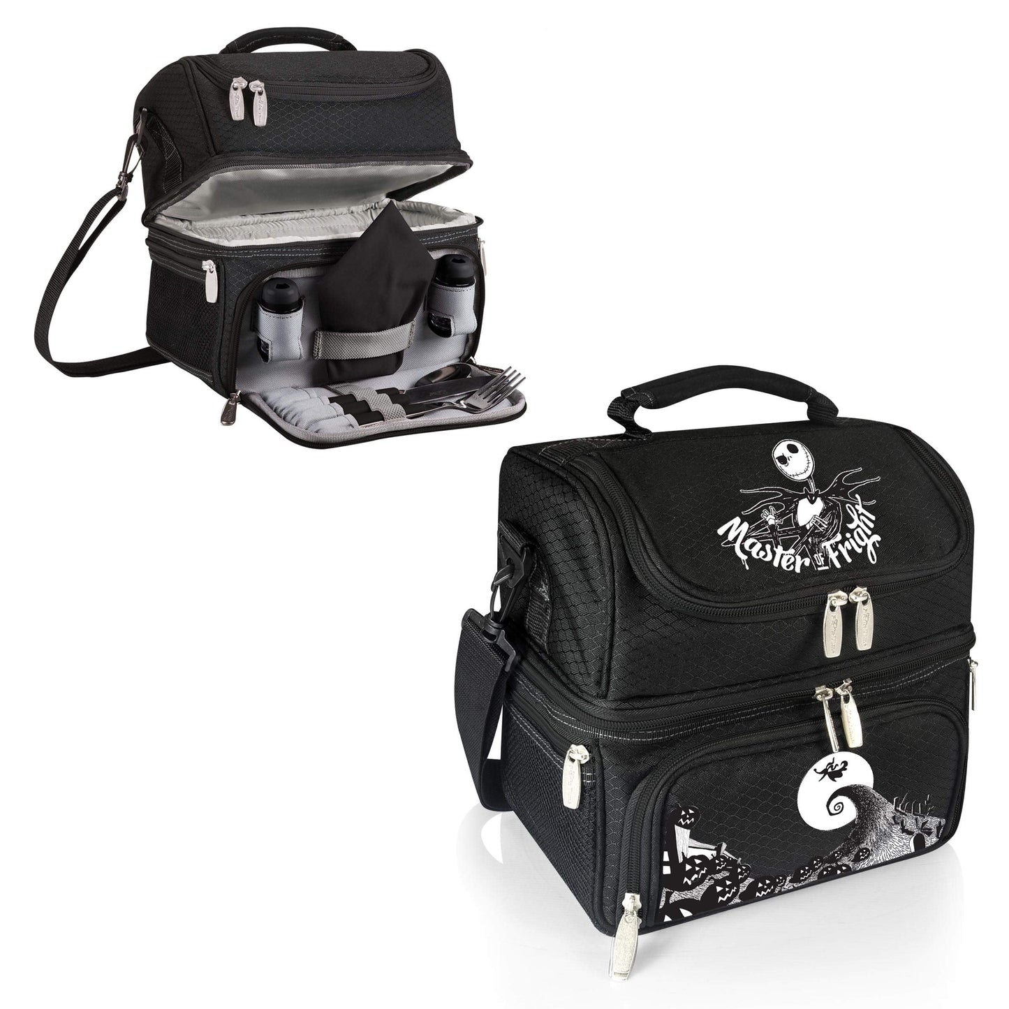 PICNIC TIME Disney Nightmare Before Christmas Jack Pranzo Lunch Bag, Insulated Lunch Box with Utensil Set, Lunch Cooler Bag, (Black), 11 x 7.5 x 12