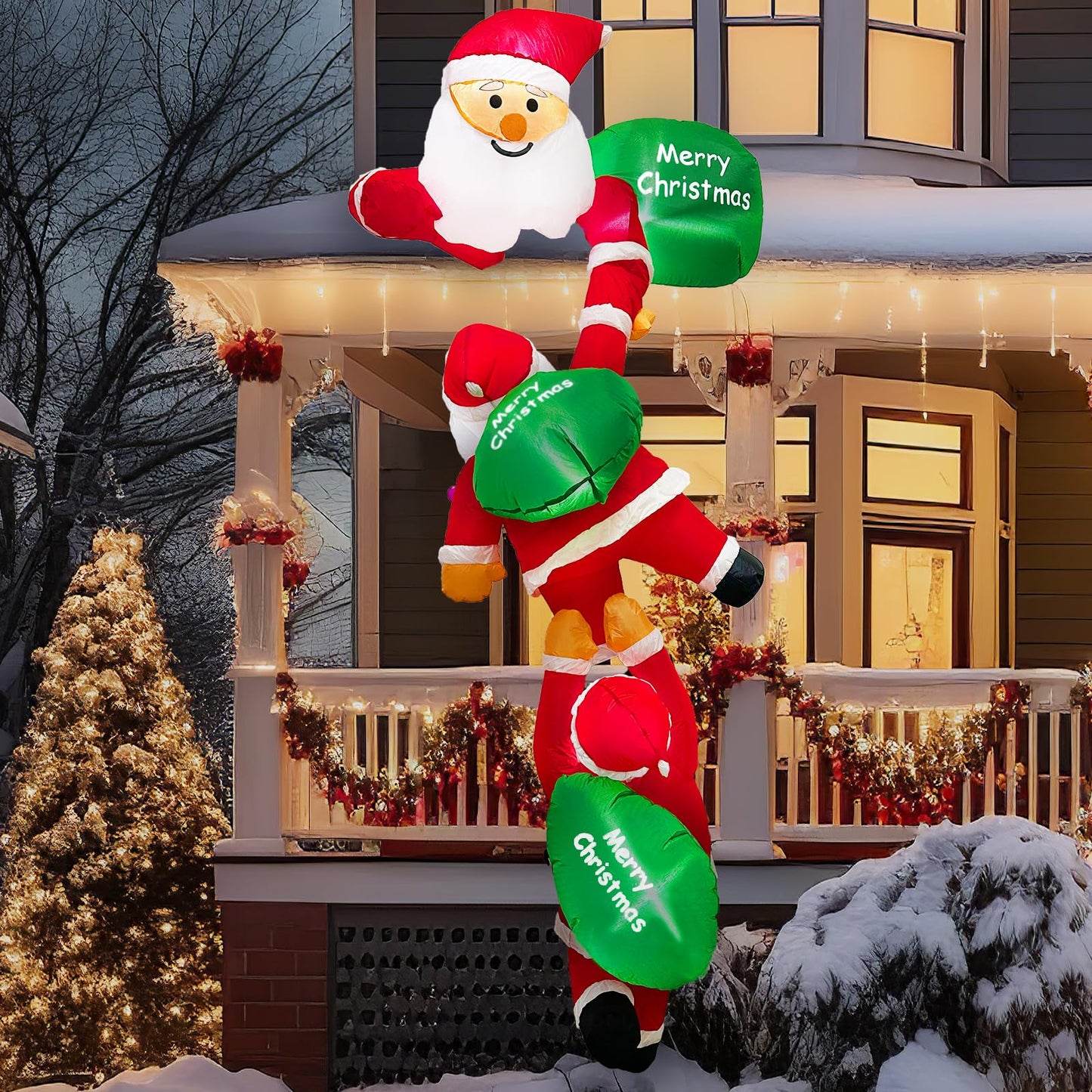 OurWarm 8FT Christmas Inflatables Outdoor Decorations, Climbing Santa Inflatable with Suction Cups, Christmas Blow Up Yard Decor with Built-in LEDs Funny Christmas Inflatable for Outside Window Roof