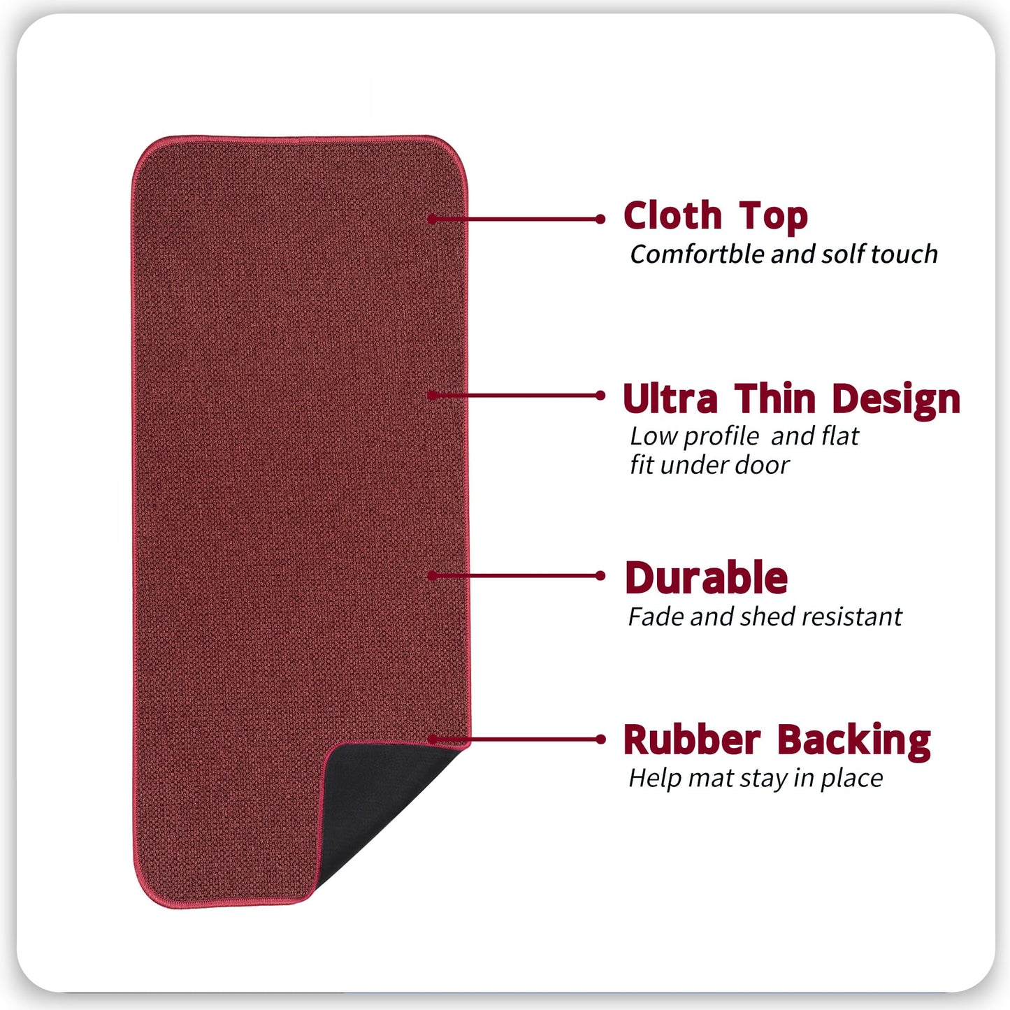 Bosap Bath Mat,Ultra Thin Bathroom Runner Rugs,Large Bath Mats for Bathroom,Quick Dry,Non-Slip,Machine Washable,Low Pile,Bath Rug,Shower Outside,Sink,Home Decor Accessories.Red,（17x35inch）